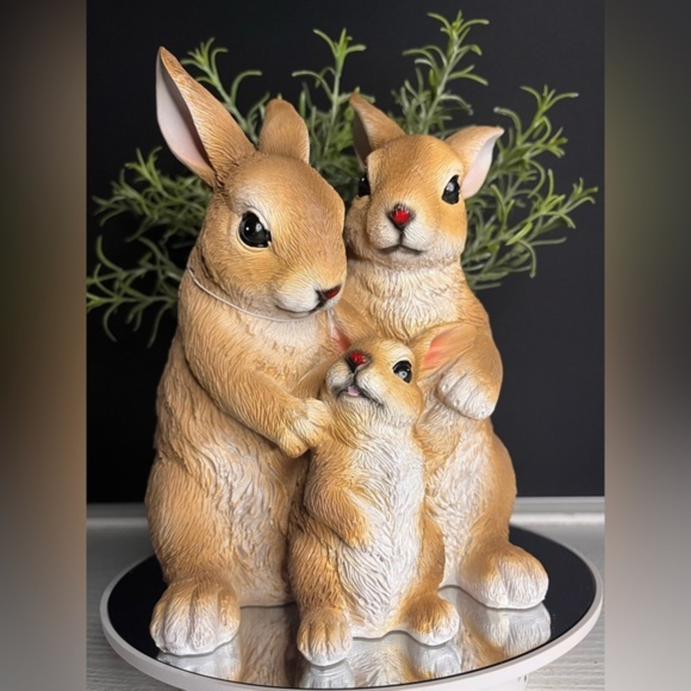 Easter Bunny Rabbit Family Of Three Tabletop Spring Decor NWT